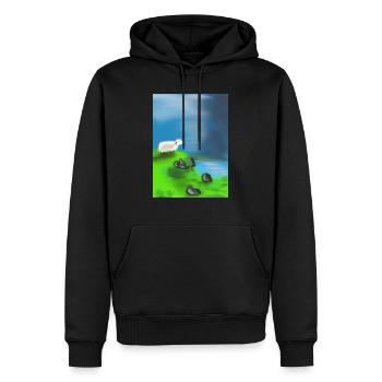 Sheep on rocks in front of the water - Men’s Premium Organic Hoodie - black - Front - Nico (187cm)