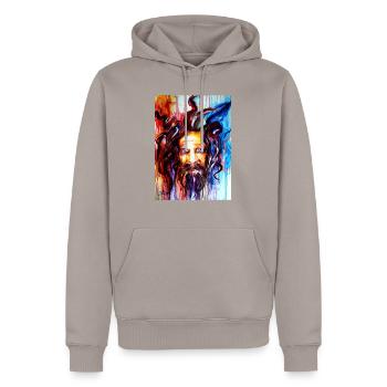 Visage d'homme redoute - Sweat à capuche Premium bio Homme - taupe - Devant - Nico (187cm)