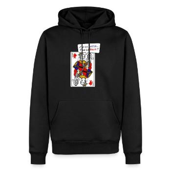 La Belote se fait à deux (Dame) - Sweat à capuche Premium bio Homme - noir - Devant - Nico (187cm)