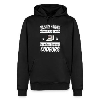 codeurs - Sweat à capuche Premium bio Homme - noir - Devant - Nico (187cm)