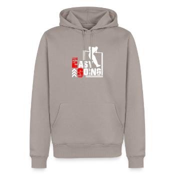 Muscle Up 360° Calisthenics Park Klimmzugstange - Männer Premium Bio Hoodie - Taupe - Vorne - Nico (187cm)