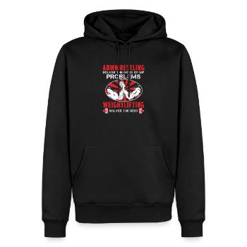 Arm Wrestling Gewichtheben Langhantel USA Flagge - Männer Premium Bio Hoodie - Schwarz - Vorne - Nico (187cm)