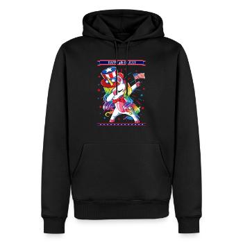 Dabbing Unicorn 4 juillet Drapeau américain - Sweat à capuche Premium bio Homme - noir - Devant - Nico (187cm)