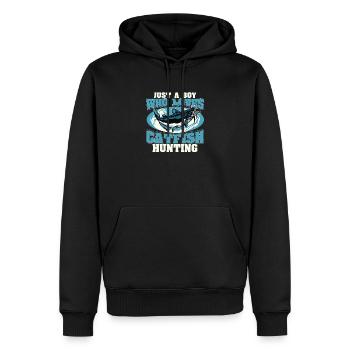 Just A Boy Who Loves Fihsing Poisson-chat amusant - Sweat à capuche Premium bio Homme - noir - Devant - Nico (187cm)