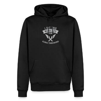 I Got This Muscles From Kunai Wurfmesser - Männer Premium Bio Hoodie - Schwarz - Vorne - Nico (187cm)