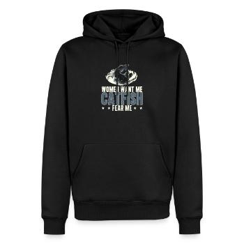 Frauen wollen mich lustiger Wels, der nach einem - Männer Premium Bio Hoodie - Schwarz - Vorne - Nico (187cm)