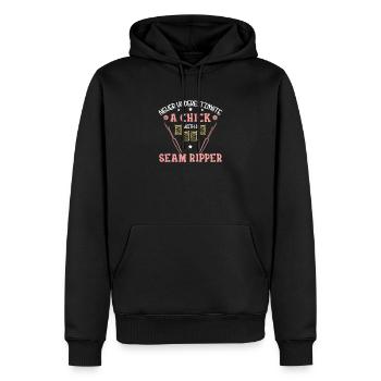 Never Underestimate Funny Hand Quilting Hummor - Sweat à capuche Premium bio Homme - noir - Devant - Nico (187cm)