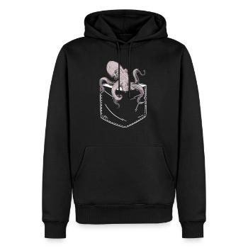 Oktopus In Der Brusttasche Design Krake Pocket Tin - Männer Premium Bio Hoodie - Schwarz - Vorne - Nico (187cm)