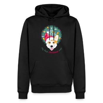 Joyeux corgi gallois au chapeau du Père Noël - Sweat à capuche Premium bio Homme - noir - Devant - Nico (187cm)