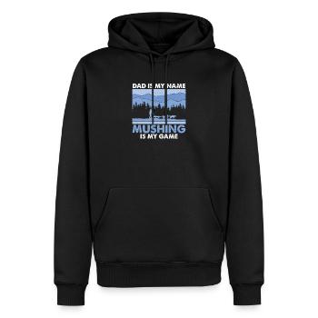 Husky Dad ist mein Name Mushing ist mein Spiel - Männer Premium Bio Hoodie - Schwarz - Vorne - Nico (187cm)