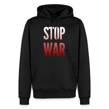 Stop War - Men’s Premium Organic Hoodie - black - Front - Nico (187cm)