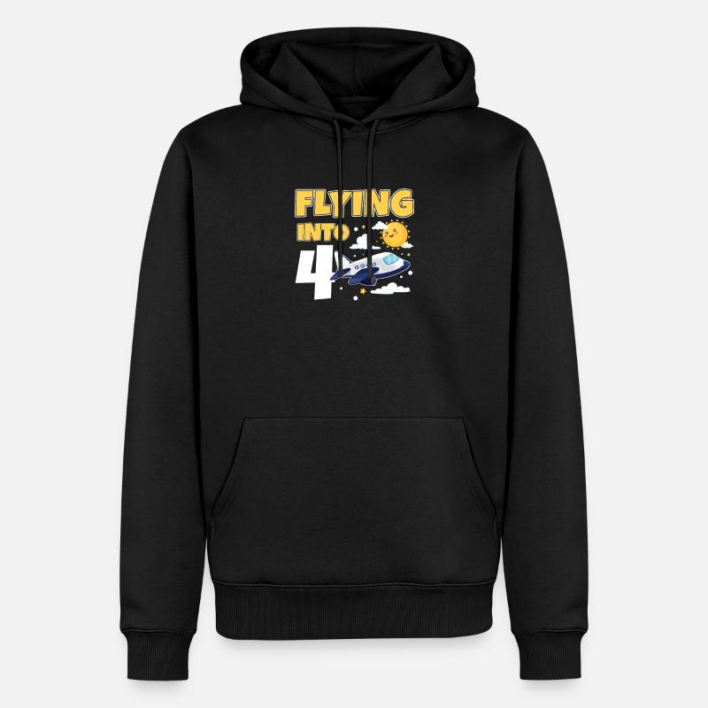 Flying Into 4 Flugzeugpilot 4 Jahre alt 4. - Männer Premium Bio Hoodie - Schwarz