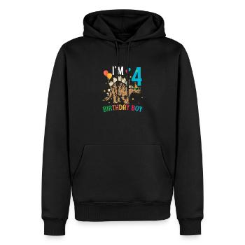 Je suis 4 anniversaire garçon stégosaure 4 ans 4ème - Sweat à capuche Premium bio Homme - noir - Devant - Nico (187cm)