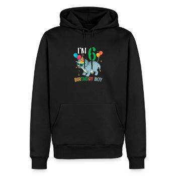 J’ai 6 ans garçon d’anniversaire tricératops 6 ans 6ème - Sweat à capuche Premium bio Homme - noir - Devant - Nico (187cm)