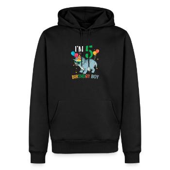 J’ai 5 ans garçon d’anniversaire Triceratops 5 ans 5ème - Sweat à capuche Premium bio Homme - noir - Devant - Nico (187cm)