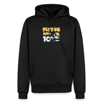 Flying Into 10 Avion Pilote 10 ans 10e - Sweat à capuche Premium bio Homme - noir - Devant - Nico (187cm)