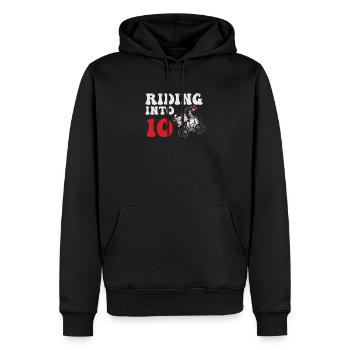 Vélo de course BMX Riding Into 10 ans 10e - Sweat à capuche Premium bio Homme - noir - Devant - Nico (187cm)