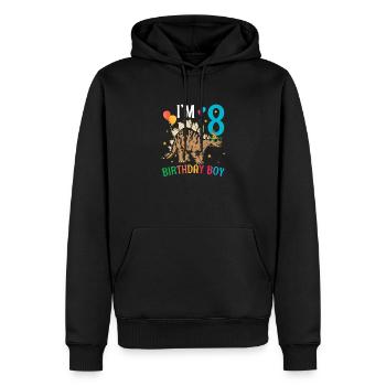 J’ai 8 ans Boy Stegosaurus 8 ans 8ème - Sweat à capuche Premium bio Homme - noir - Devant - Nico (187cm)