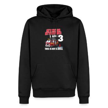 Attention I'm 3 Pompier camion 3 ans 3e - Sweat à capuche Premium bio Homme - noir - Devant - Nico (187cm)