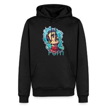 porno quoi - Sweat à capuche Premium bio Homme - noir - Devant - Nico (187cm)