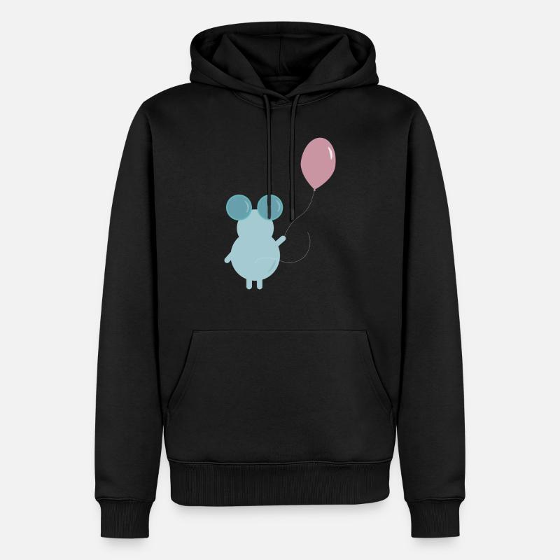 MOUSE HOLDING A BALLOON ILLUSTRATION - Männer Premium Bio Hoodie - Schwarz