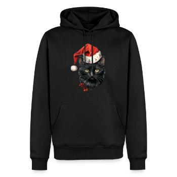 Schwarze Katze mit Weihnachtsmütze, T-Shirt, Tasse - Männer Premium Bio Hoodie - Schwarz - Vorne - Nico (187cm)