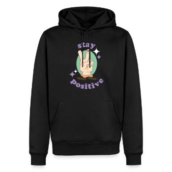 Restez positif - Sweat à capuche Premium bio Homme - noir - Devant - Nico (187cm)