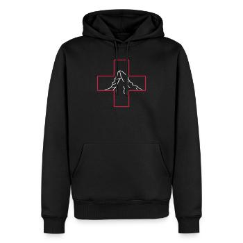 Cervin | Drapeau suisse | Suisse Randonnée - Sweat à capuche Premium bio Homme - noir - Devant - Nico (187cm)