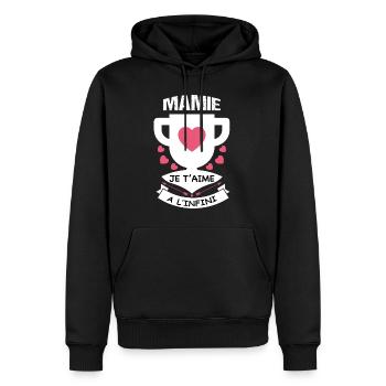 Mamie je t'aime à l'infini - Sweat à capuche Premium bio Homme - noir - Devant - Nico (187cm)