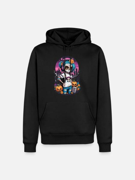 Sugar Skull Girl with Pumpkins - Men’s Premium Organic Hoodie - black