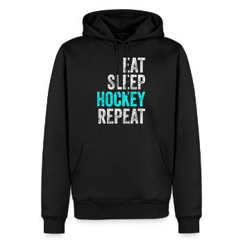 Manger dormir Hockey Répéter le hockey disant vintage - Sweat à capuche Premium bio Homme - noir - Devant - Nico (187cm)