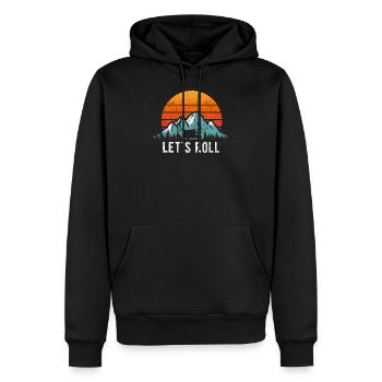 Camping-car disant caravane camping road trip montagnes - Sweat à capuche Premium bio Homme - noir - Devant - Nico (187cm)