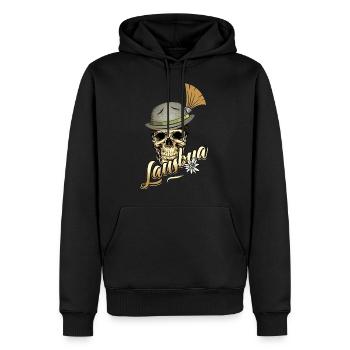 Lausbua Totenkopf Bayern Bayrischer Bua Lederhose - Männer Premium Bio Hoodie - Schwarz - Vorne - Nico (187cm)