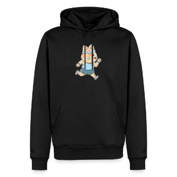 Jogging Cartoon Katze mit Jogging Kleidung - Männer Premium Bio Hoodie - Schwarz - Vorne - Nico (187cm)