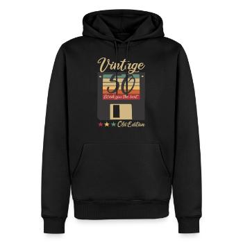 50 ans Vieille technique disquette vintage anniversaire - Sweat à capuche Premium bio Homme - noir - Devant - Nico (187cm)