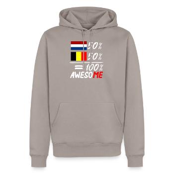 50% Netherlands 50% Belgium - Men’s Premium Organic Hoodie - taupe - Front - Nico (187cm)