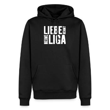 LIEBE KENNT KEINE LIGA - Männer Premium Bio Hoodie - Schwarz - Vorne - Nico (187cm)