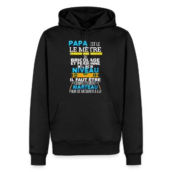 Papa bricolage. Cadeau humour bricoleur - Sweat à capuche Premium bio Homme - noir - Devant - Nico (187cm)