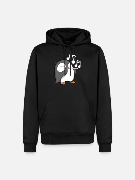 Le pingouin joue de la flûte - Sweat à capuche Premium bio Homme - noir