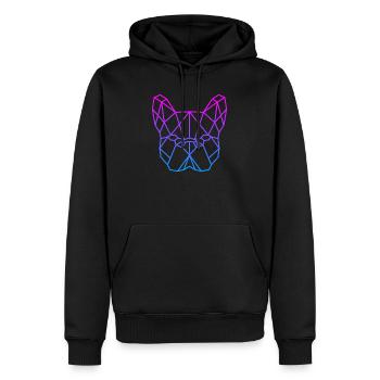 Geometrischer Bulldog Neon Gradient - Männer Premium Bio Hoodie - Schwarz - Vorne - Nico (187cm)