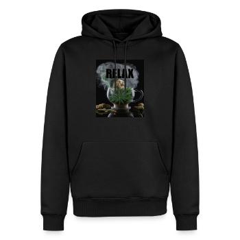Cannabis Relax Geschenk - Männer Premium Bio Hoodie - Schwarz - Vorne - Nico (187cm)