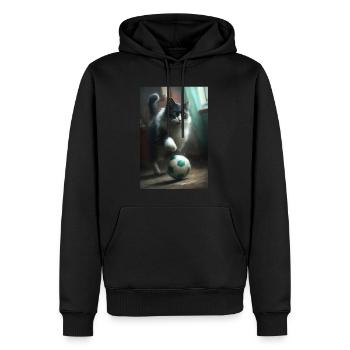 Katze Fußball Realistisch - Männer Premium Bio Hoodie - Schwarz - Vorne - Nico (187cm)