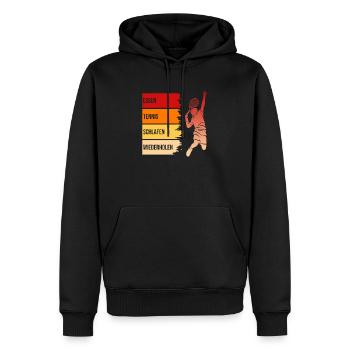 Essen, Tennis, Schlafen, Wiederholen - Männer Premium Bio Hoodie - Schwarz - Vorne - Nico (187cm)