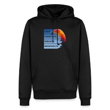Essen - Paragliden - Schlafen - Wiederholen - Männer Premium Bio Hoodie - Schwarz - Vorne - Nico (187cm)