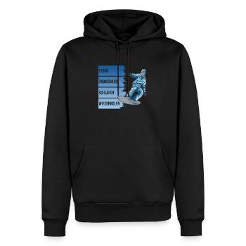 Essen - Snowboard - Schlafen - Wiederholen - Männer Premium Bio Hoodie - Schwarz - Vorne - Nico (187cm)