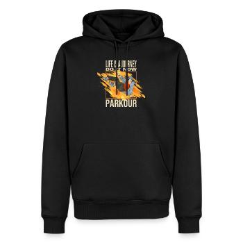 Life is a journey - Do it now - Parkour - Männer Premium Bio Hoodie - Schwarz - Vorne - Nico (187cm)