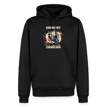 Eishockey ist unser Lebenselixier - Männer Premium Bio Hoodie - Schwarz - Vorne - Nico (187cm)