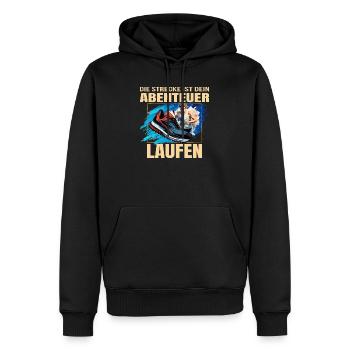 Laufen: Die Strecke ist dein Abenteuer - Männer Premium Bio Hoodie - Schwarz - Vorne - Nico (187cm)