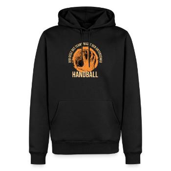 Handball:Der Geist des Teams macht den Unterschied - Männer Premium Bio Hoodie - Schwarz - Vorne - Nico (187cm)