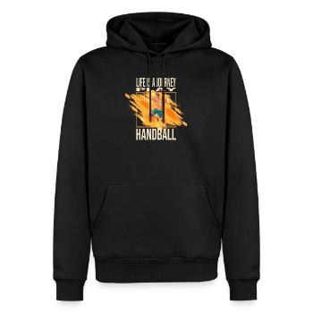 Life is a journey - Play Handball - Männer Premium Bio Hoodie - Schwarz - Vorne - Nico (187cm)
